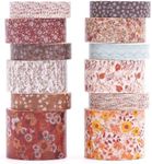 KAVI' S 12 Rolls Flowers Washi Tape Set Floral Arts Adhesive Tapes Blooming Garden Decorative Masking Tape Sets for Craft, Kids, Scrapbook, DIY, Gift Wrapping (Autumn Twilight)