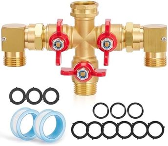 Feeloco Garden Hose Splitter with Swivel Elbow Connector 90 Degree Solid Brass Hose Splitter, High Flow Outdoor 3 Way Water Hose Splitter 3/4" Bib Adapter with Shut off Valves