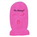 3-Hole Ski Mask Knitted Hat Warm Outdoor Cycling Windproof Mask Balaclava Rose Red