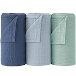 Bearmoss Muslin Swaddle Blankets 100% Cotton Baby Swaddle Blankets 47x47in, Super Soft Receiving Blankets for Unisex Baby Boys Girls (3Pack Indigo Tree)