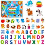 Magnetic Uppercase Letters, Educational Learning Tool for Kids Word Recognition 52 Pieces Magnets Include 26 Colorful Alphabet Letters and 26 Corresponding Cartoon Images