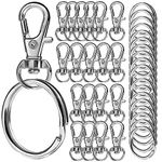 LEOBRO 40PCS Swivel Lobster Clasps, Key Ring Hoop, Keyring Making Kit 20pcs Lobster Clasps and 20pcs Keyring, Key Chain Hooks with Split Rings for Lanyard Jewelry Making Crafts Silver