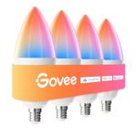 Govee E12 Led Bulb, Smart Bulbs Compatible with Matter, Alexa, SmartThings, Google Assistant, WiFi Candelabra Bulbs 40 Watt Equivalent, RGBWW Color Changing Light Bulb, 2.4GHz Only, 450 LM, 4 Pack