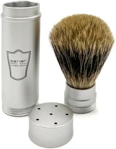 Parker Full Size Travel Shaving Brush with Pure Badger Bristles - Ingenious Design Stores the Brush Head in the Handle Making the Brush Compact for Travel