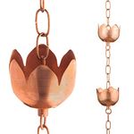 Marrgon Copper Rain Chain – Decorative Chimes & Cups Replace Gutter Downspout & Divert Water Away from Home for Stunning Fountain Display – 8.5’ Long for Universal Fit – Flower Style