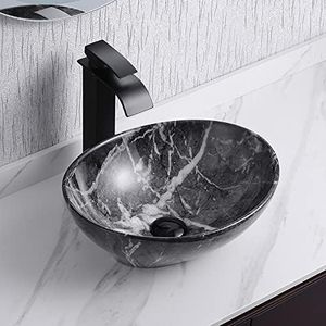 Davivy 16'' X 13.2'' Nordic Marbling Oval Vessel Sink with Pop Up Drain,Bathroom Vessel Sinks,Ceramic Vessel Sink,Bathroom Sinks above Counter,Counter top Sink,Oval Sink Bowls for Bathroom