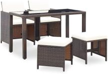 vidaXL 5 Piece Outdoor Dining Set with Cushions - Poly Rattan, Weather-Resistant, Lightweight and Sturdy - Brown/Cream White - Ideal for Garden or Patio Dining