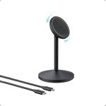 Anker MagGo iPhone 16 MagSafe-Compatible Wireless Charger Stand, 15W Fast Wireless Charging Station, Qi2 Certified 360° Rotation Charger, for iPhone 16/15/14/13/12 Series and AirPods (No AC Adapter)