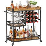 Lifewit Bar Cart, Home Bar Serving Cart, 3 Tier Drink Cart with 12 Wine Bottle Racks, Liquor Beverage Cart for Kitchen Dining Livingroom, 31.5" x 15.7" x 36.6", Removable Top Tray, Rustic Brown