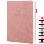 UIRIO Thick Journals for Women (Pink) - 360-Pages A5 Lined Notebook - Hardcover Leather Notebook - Wide Ruled Daily Journal for Men,Writing, Work