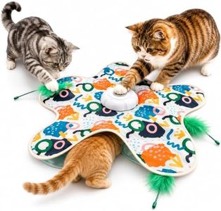 OAOAPLOS Interactive Cat Toy, Hide and Seek Feather Mat with Motion Feathers, Cat Toys for Indoor Cats Activity Play Mat for Kittens and Adult Pets
