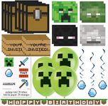 Minecraft Party Favors & Decorations Bundle - Officially Licensed Birthday Party Supplies by Unique | Minecraft Invitations, Masks, Tattoos, Loot Bags, Banner, Balloons & Hanging Swirls