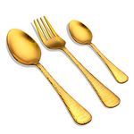 AXIOM Stainless Steel Golden Cutlery Set. 12 Pieces Luxurious Spoons & Forks (4 Dessert Spoon, 4 Dessert Fork, 4 Tea Spoon) Gold Colour Flatware for Luxury Dining