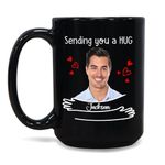 Custom Photo Name Mug Gifts for Boyfriend Girlfriend Husband Wife Him Her, Lover Photo Cup, Personalized Sending You A Hug Black Coffee Mug 11oz 15oz, Customized Hug Porcelain Cup for Couple in Love