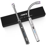 VEHHE Candle Lighter, 2 Pack Rechargeable Electric Lighter with LED Battery Display Safety Switch, Flexible Neck USB Lighter for Candles Camping Grill Gas Stoves Cooking (Black and Silver)