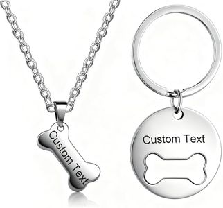 4EAELove Customize Matching Bone Circle Pendant Necklace Keychain Set Pet ID Tag Love Dog Onwer Engraved Collar Human Jewelry Pet Lover Gift Titanium Steel