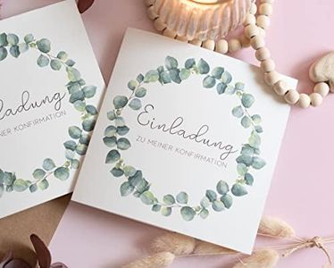 Set of 3 Eucalyptus Invitation Cards for Confirmation, Communion for Girls or Boys Square Folding Cards with Envelope (Confirmation)