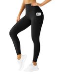 QUEENIEKE Gym Leggings for Women with Pockets High-Rise Tummy Control Workout Yoga Pants (Black, L)