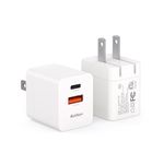 [2 Pack] USB C Charger, 20W PD + 18W Quick Charger with Foldable Plug, Dual Port PD Power Adapter Fast Charging Block for iPhone 15/15 Pro/14/13/12/11, XS/X, iPad, Google Pixel, Samsung Galaxy