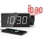 Projection Digital Alarm Clock for Ceiling,Wall,Bedroom - FM Radio,7” Large Number & 5 Dimmers,350°Projector,USB Charger,Sleep Timer,Plug in & Battery Backup,Loud Dual Alarm Clock for Heavy Sleepers