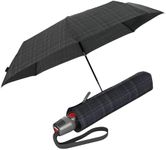 Knirps T.200 Medium Duomatic Automatic Open Close Rain Umbrella for Adults - Portable Weather Protection - Compact, Fits in Backpack or Purse, Retractable with Carrying Case, Check, 97cm Diameter