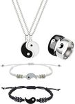 Peutlhomy 6 Pieces Matching Yin Yang Necklace Set for Women Yin and Yang Necklaces Bracelets Yin Yang Tai Chi Ring for Friendship Boyfriend Girlfriend Bff Necklace for 2, Copper, other