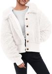 BTFBM Womens 2024 Fall Winter Fuzzy Fleece Jacket Button Down Teddy Bear Coats Fluffy Sherpa Outerwear with Pockets(Solid White, X-Large)