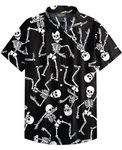 Men's Dancing Skeleton Shirt Halloween Button Shirt Holiday Party Ghost Shirt Skull Shirt M