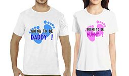 Pooplu Couple Regular Fit Going to Be Mummy Daddy Cotton Graphic Printed Round Neck Half Sleeves Pootlu Tshirt. Love, Valentines Day, Couple Regular Fit Tshirts.(Oplu_White)