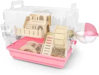 Cycodo 8 in 1 Acrylic Hamster Cages and Habitats,Dwarf Hamster Cage,Wooden Small Animal Cage with Accessories & Toys,2-Layer Small Pet House,Mice,Gerbils(Pink,14"*11"*10")
