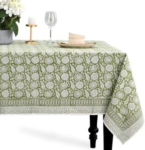 CPC Olive Bloom Tablecloth 100% Cotton 72x160 Inch Indian Block Print Rectangle Table Cover, Table Cloth for Gifting in Weddings, Halloween, Fall, Christmas, Thanksgiving