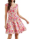 GRACE KARIN Women's Floral Pleated Dress High Waist Pleated Dress Floral Print Parties White Rose Floral S