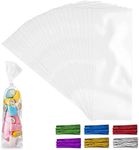 Simple Craft 200 Pack Candy Treat Cellophane bags - 3x11 Thick Plastic Candy Bags With Ties For Goodie Bags - Clear Cellophane Treat Bags For Candy, Cookies & Pastries (3''x11'')