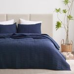 EXQ Home Quilt Set Full/Queen Size Navy 3 Piece,Lightweight Microfiber Coverlet Modern Style Stitched Quilt Pattern Bedspread Set