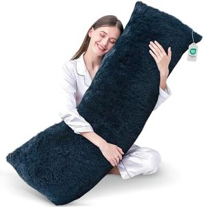 Cheer Collection Long Body Pillow – 20x54 Soft Fuzzy Pillow with Shaggy Cover, Supportive Side Sleeper & Decorative Bed Pillow, Plush Cushion for Couch & Bedroom, Navy Blue
