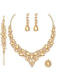 4 Pcs/Set Austrian Crystal Necklace Earrings Bracelet Ring Set Bridal Jewellery Sets for Brides Bridesmaids Wedding Prom Party Costume Accessories Gifts for Women (champagne crystal)