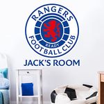 Themed Rangers Wall Sticker - Crest and Personalised Name + Decal Set Football Art (60cm width x 60cm height)