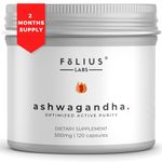 FOLIUS LABS Ashwagandha 7.5% Herbal Supplement 500mg - Stress Relief Support, Natural Mood Support and Energy Support Supplement - 120 capsules – Full Spectrum Ashwagandha root extract