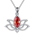 YFN Birthstone Lotus Necklace Sterling Silver Lotus Pendant Jewellery Mothers Day Birthday Gifts for Women Girls (G.Dark Red-July-Ruby)