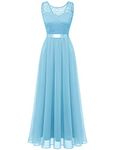 BeryLove Women's Floral Lace Long Cocktail Party Dress Swing Prom Evening Gowns,Sleeveless Boat Neck Formal Dresses Tea Dress,A Line Christmas Dress Party,Work/Church/Wedding 7025 Light Blue XL