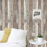 Yun-aeon Natural Wood-Grey Wood Contact Paper Peel and Stick Wallpaper 17.3”x 200”Self Adhesive Removable Vintage Faux Wood Wall Paper Plank Shelf Home Decoration Kitchen Counter Cover Use