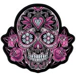 Hot Leathers Pink Sugar Skull and Roses Patch (Multicolor, 8" Width x 8" Height)