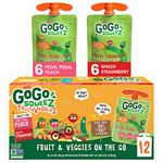 GoGo squeeZ fruit & veggieZ Variety Pack, Pedal Pedal Peach/Speedy Strawberry, 3.2 oz. (12 Pouches) - Apple, Strawberry, Peach & Veggies - Gluten Free Snacks for Kids - Nut & Dairy Free - Vegan Snacks