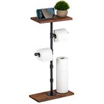 Lavievert Industrial Toilet Paper Holder, Free Standing Toilet Paper Dispenser with Wood Shelf & Base, Farmhouse Floor Tissue Paper Stand with Wrought Iron Pipe for Bathroom, Washroom