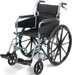 Days Self Propelled Folding Wheelchair – Lightweight Aluminium Wheelchair for Adults with Removable Footrests – Compact Mobility Aid for Travel and Daily Use – Silver/Blue