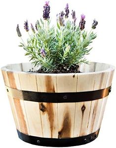 Thirteen Chefs Villa Acacia Round Wooden Farmhouse Planter 11 Inch Plant and Flower Pot for Outdoor Gardens