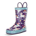 Western Chief Rain Boots with Pull on Handles for Toddlers and Kids - Premium Waterproof Boots for Boys and Girls, Unicorn Dreams, 6 Toddler