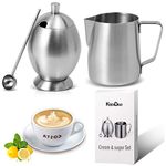 KSENDALO Sugar Creamer set, Deluxe 12Oz Stainless Milk Pitcher & Sugar Bowl Pot Set, For Coffee, Latte, Tea & Frothing Milk