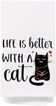 Life is Better with a Cat,Funny Kitchen Towels,Black Cat Kitchen Towels Ornament,16X24in,Black Cat Gifts for Women,Housewarming Gifts for New House-7