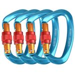 Azarxis 25kN Locking Rock Climbing Carabiner Clip Rated 5511 LBS UIAA Certification, Heavy Duty Large Durable Strong Carabiner Set Screw Gate Hook for Outdoor Hammock Camping Gear (Blue - 4 Pack)